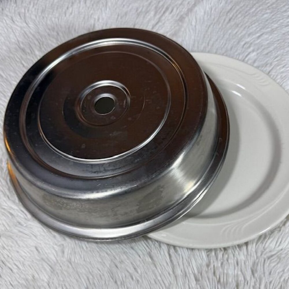 Vintage Vollrath 10.5" Stainless Steel Satin Finish Finger Hole Dome Plate Cover